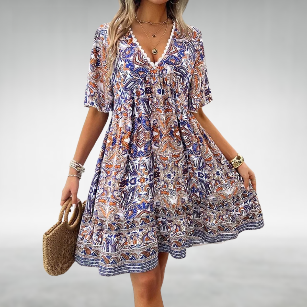 Katie - Dames Paisley Boho Mini Jurk Voor Vakantie