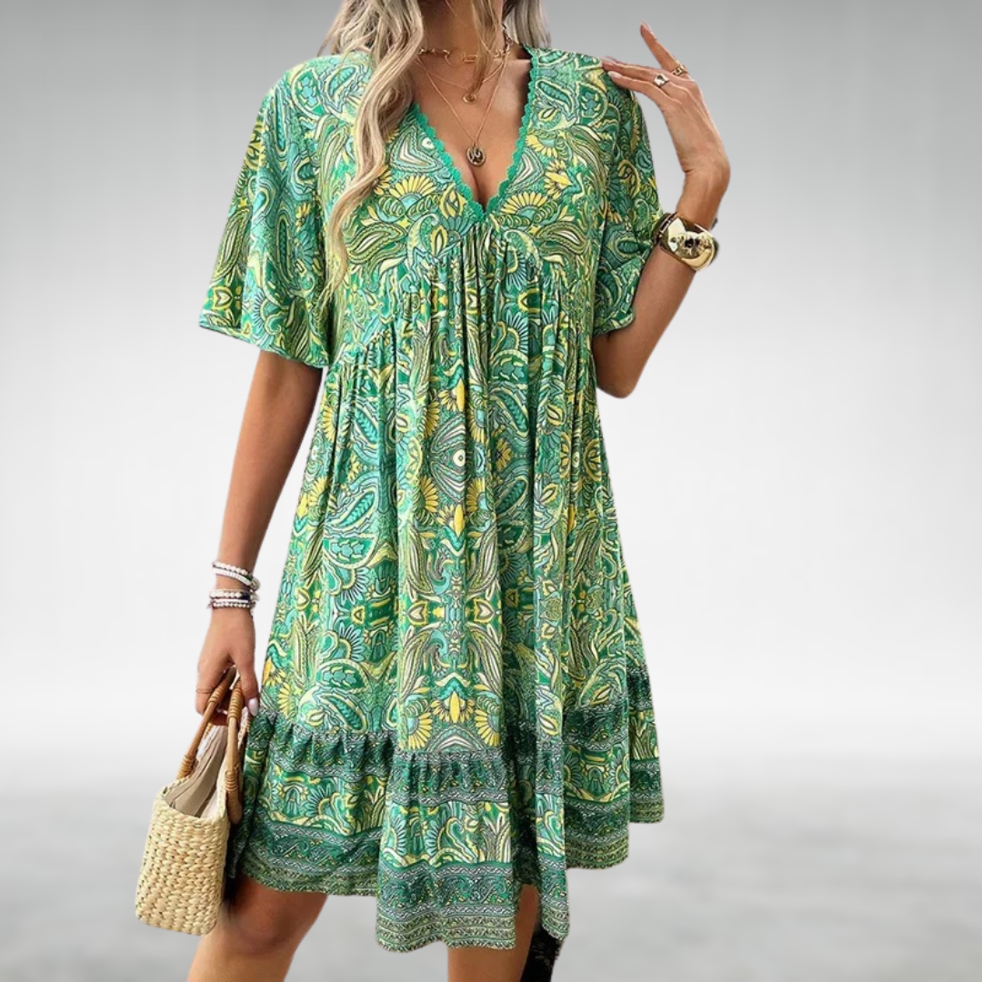 Katie - Dames Paisley Boho Mini Jurk Voor Vakantie
