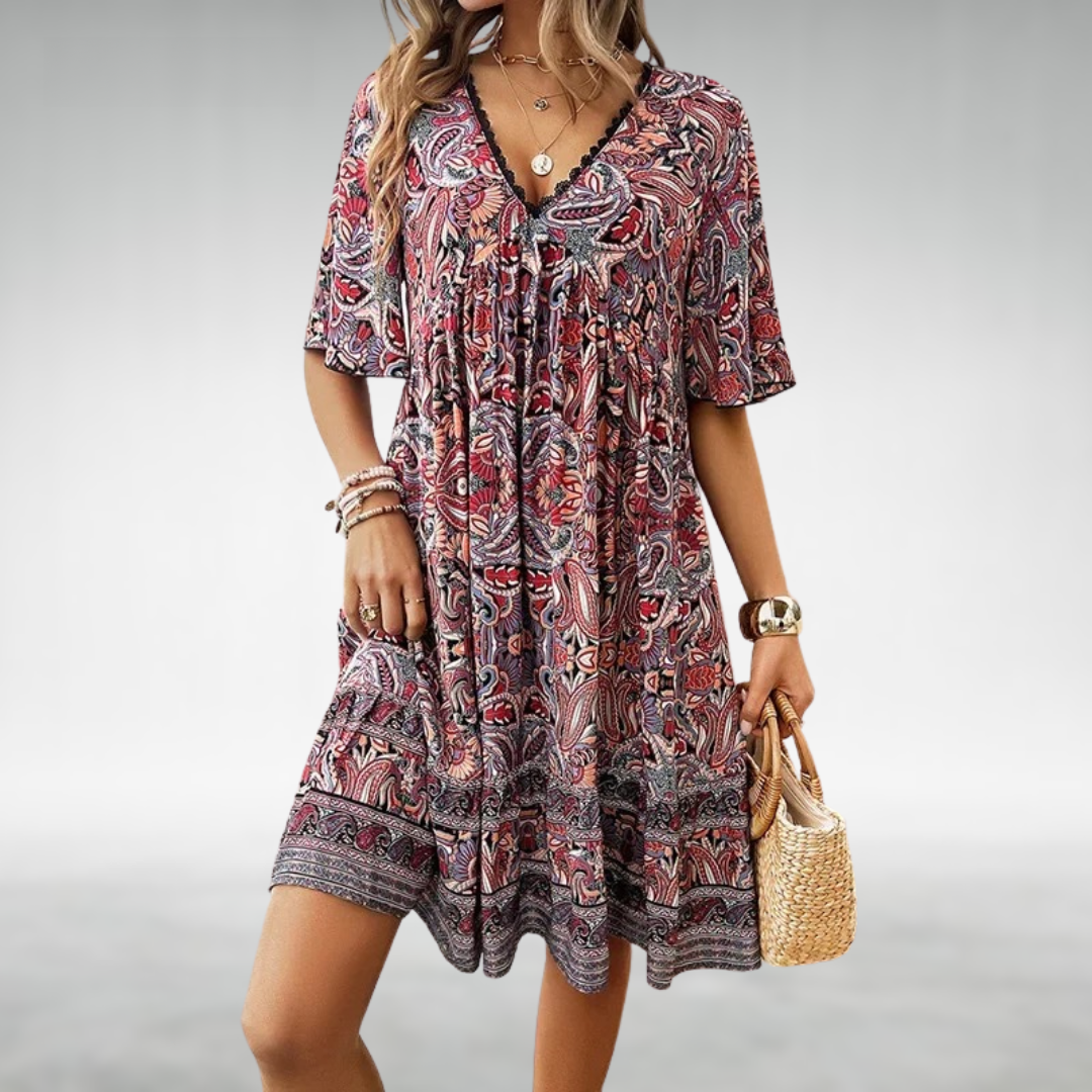 Katie - Dames Paisley Boho Mini Jurk Voor Vakantie