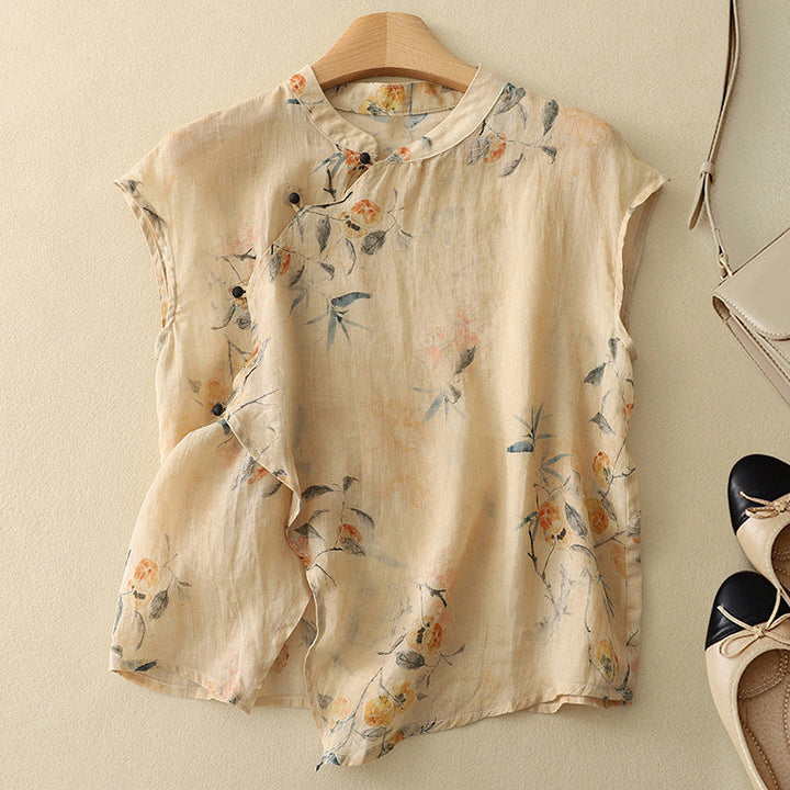 Mirella – Dames Mouwloze Blouse met Vintage Bloemenprint