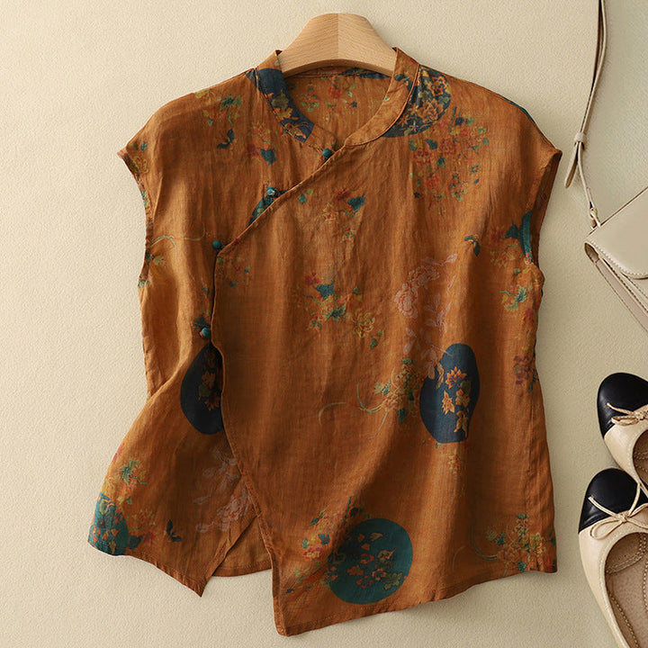 Mirella – Dames Mouwloze Blouse met Vintage Bloemenprint