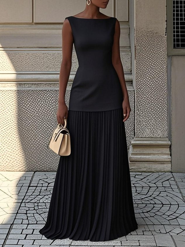 Galatea - Mouwloze Geplooide Maxi Jurk