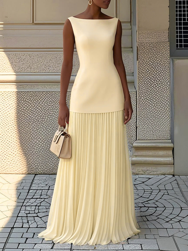Galatea - Mouwloze Geplooide Maxi Jurk