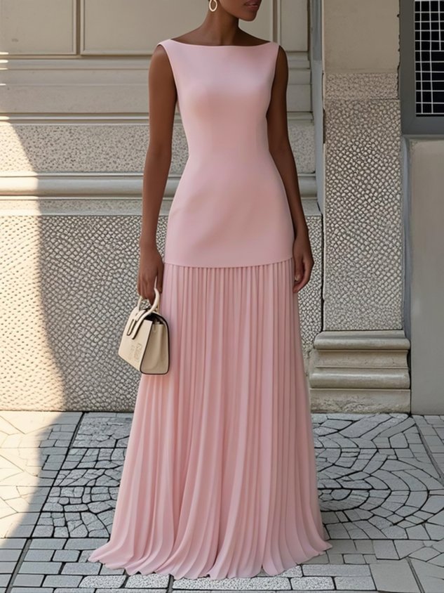 Galatea - Mouwloze Geplooide Maxi Jurk