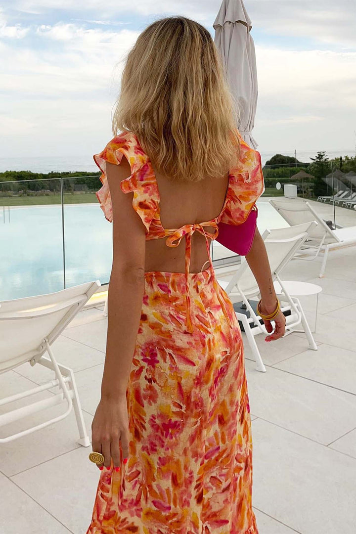 Sophia – Dames Bloemen Elegante Ruffle Maxi Jurk
