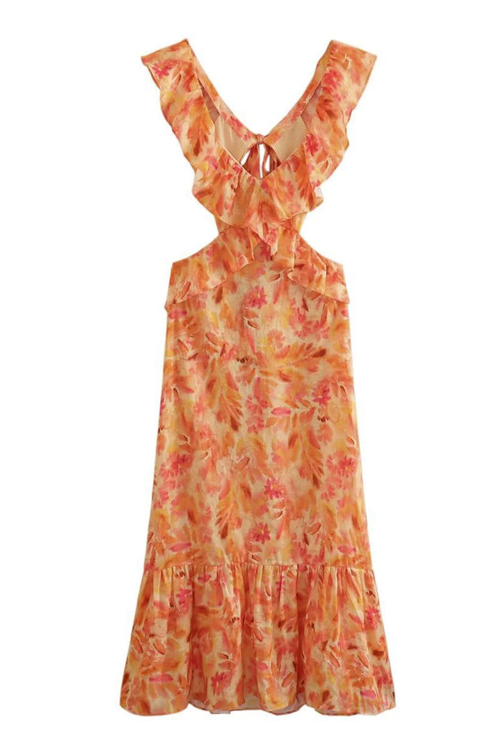 Sophia – Dames Bloemen Elegante Ruffle Maxi Jurk