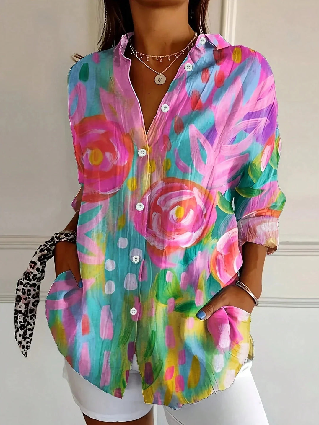 Camila – Dames Blouse met Kleurrijke Bloemenprint