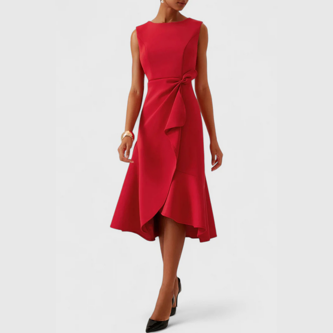 Yvonne – Gedrapeerde Asymmetrische Midi Jurk