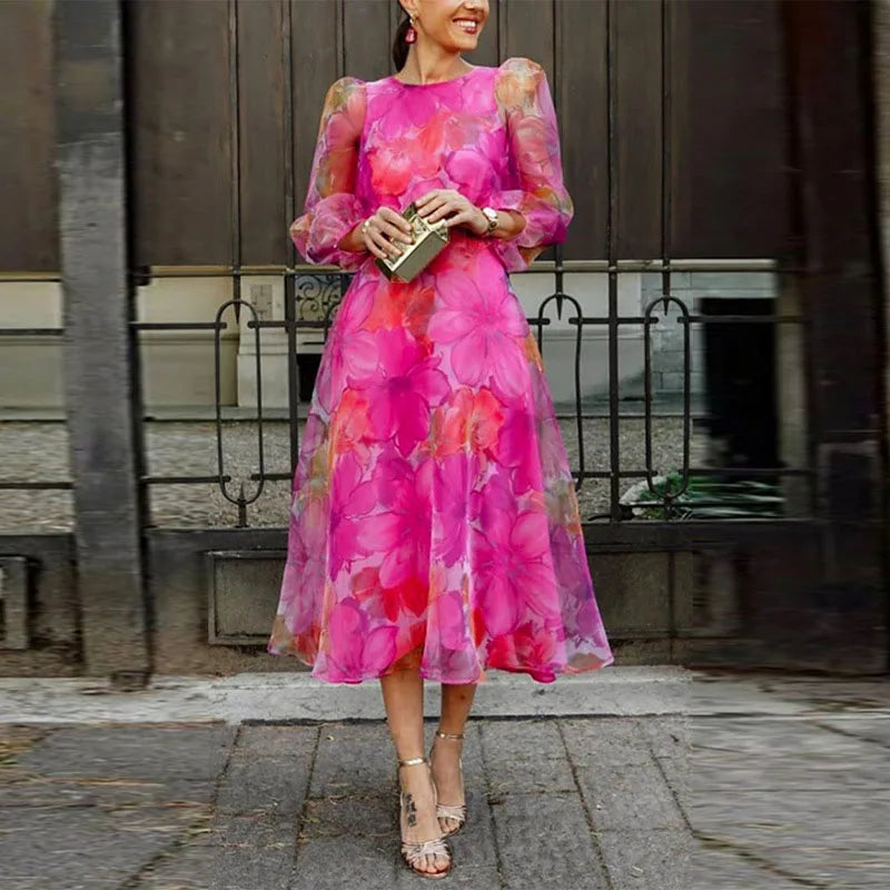 Anastasia - Dames Bruidsgastjurk Formele Bloemen Midi-jurk