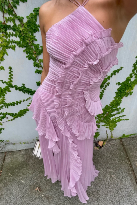 Fenna - Plissé Rimpel Halter Midijurk