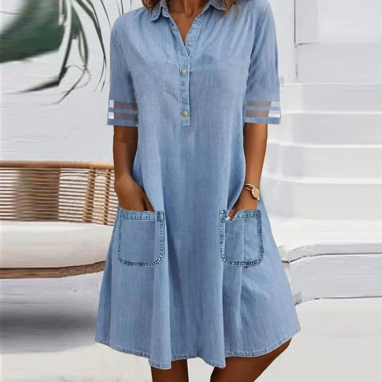 Helen - Denim Mini Jurk met Zijzakken