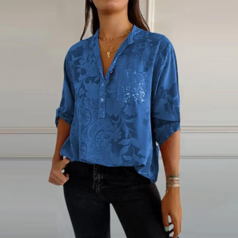 Carmela – Dames Blouse met Bloemenpatroon en Kraag