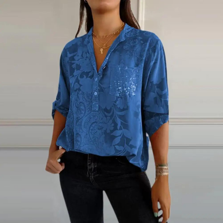 Carmela – Dames Blouse met Bloemenpatroon en Kraag
