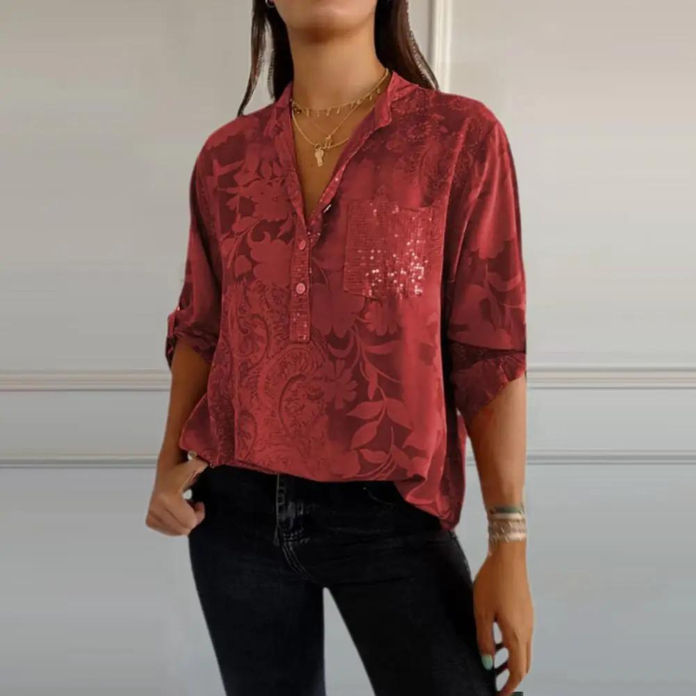 Carmela – Dames Blouse met Bloemenpatroon en Kraag