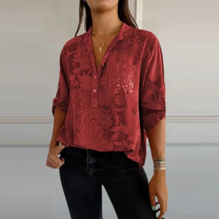 Carmela – Dames Blouse met Bloemenpatroon en Kraag