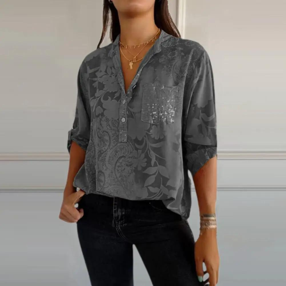 Carmela – Dames Blouse met Bloemenpatroon en Kraag