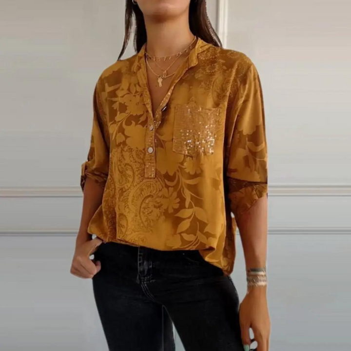 Carmela – Dames Blouse met Bloemenpatroon en Kraag