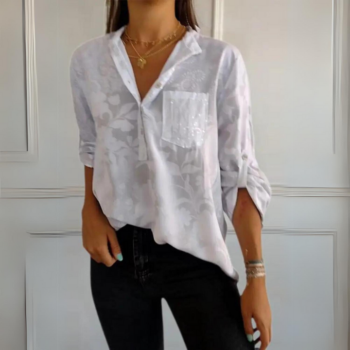 Carmela – Dames Blouse met Bloemenpatroon en Kraag