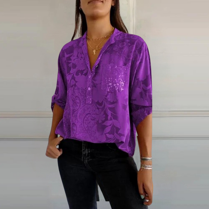 Carmela – Dames Blouse met Bloemenpatroon en Kraag