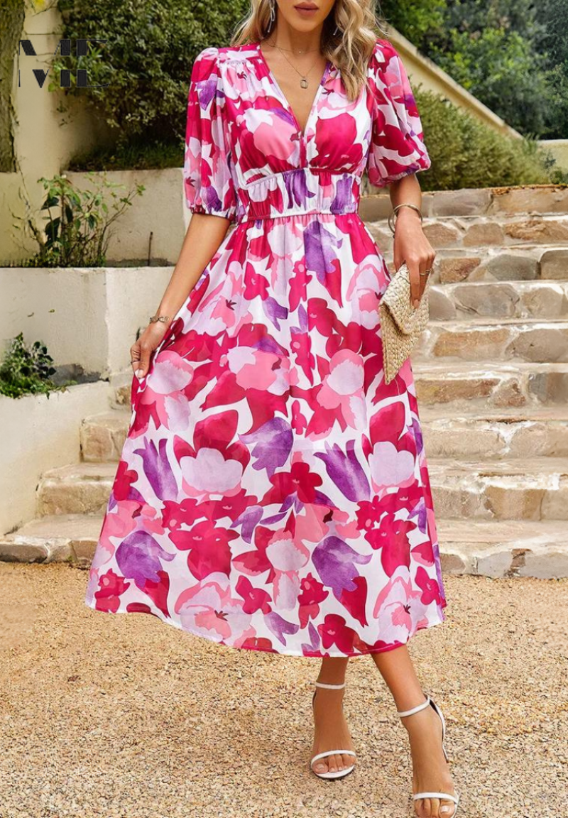 Valencia - Dames Jurk Midi met bloemenprint