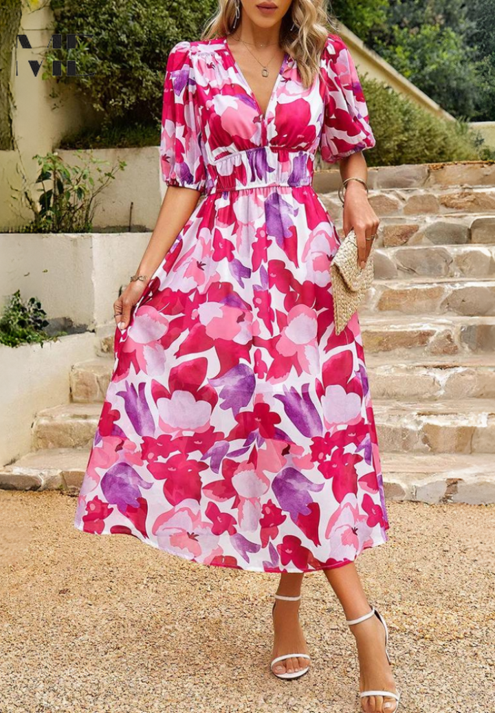 Valencia - Dames Jurk Midi met bloemenprint
