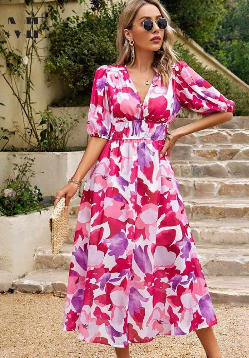 Valencia - Dames Jurk Midi met bloemenprint