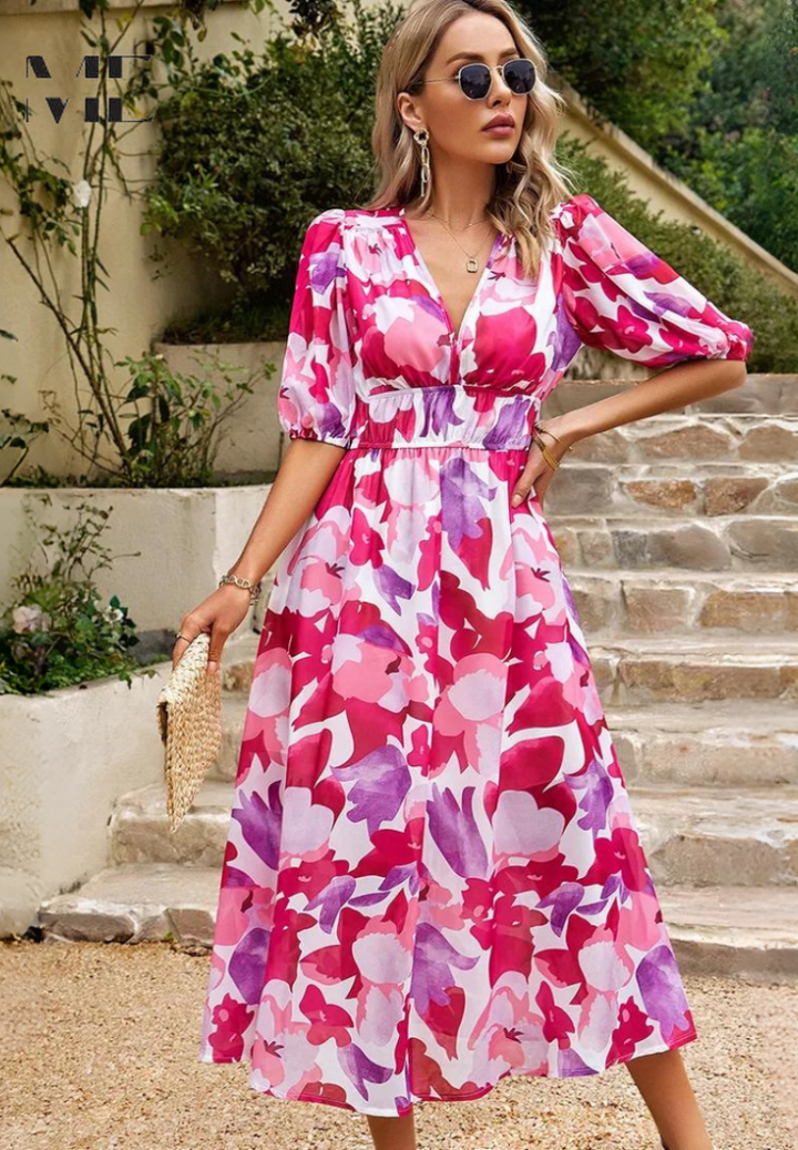 Valencia - Dames Jurk Midi met bloemenprint