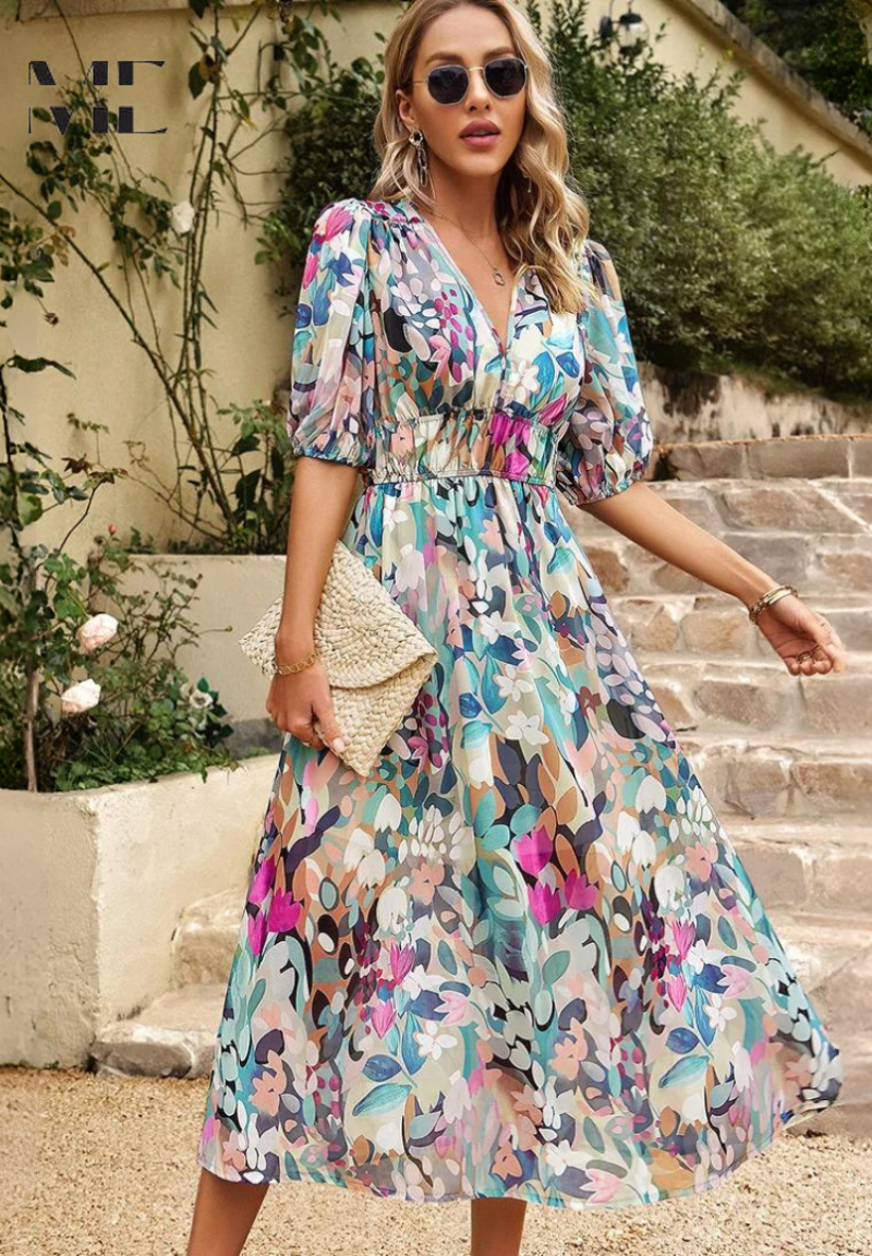 Valencia - Dames Jurk Midi met bloemenprint