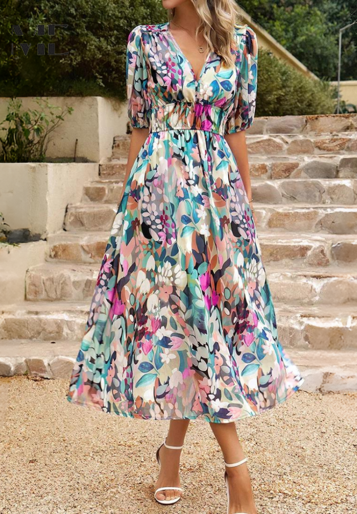 Valencia - Dames Jurk Midi met bloemenprint