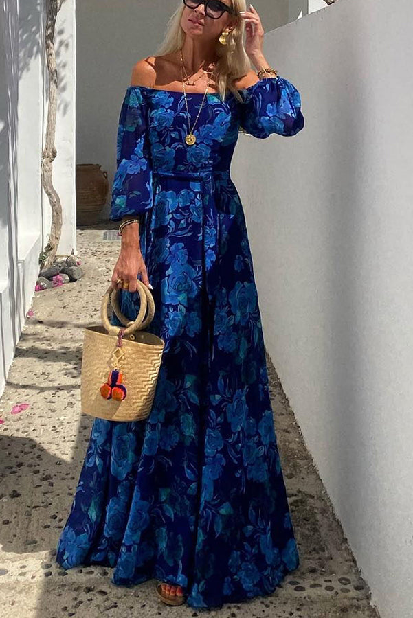Cristina – Dames Bruiloft Gast Bloemen Off-Shoulder Maxi Jurk Avond
