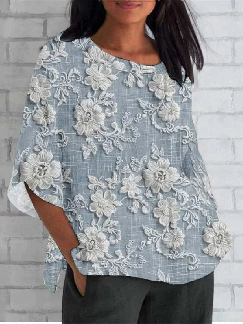 Aurora – Dames Blouse met Vintage Bloemenborduursel