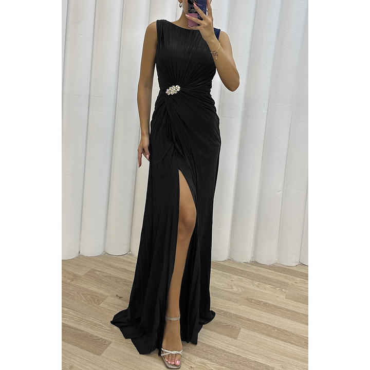 Marisol – Dames Bruiloft Gast Geplooide Maxi Jurk Avond