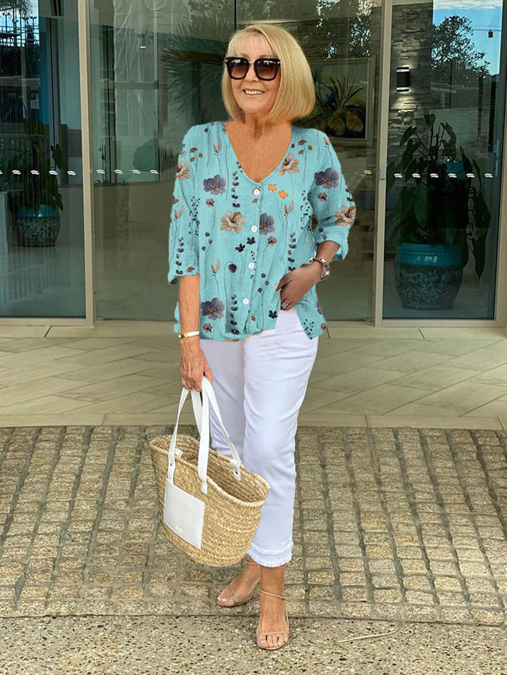 Antonella – Dames Blouse met Bloemenprint en Knoopsluiting