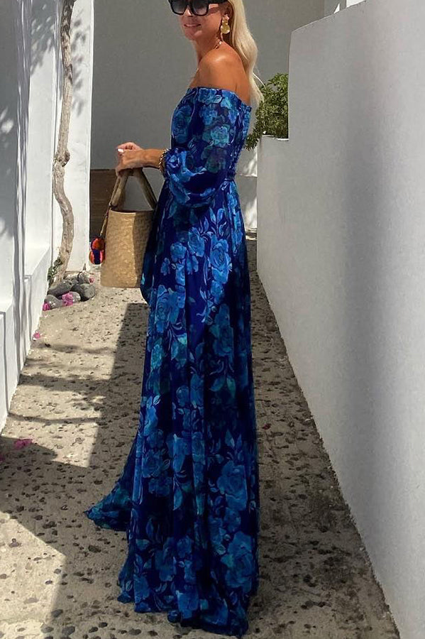 Cristina – Dames Bruiloft Gast Bloemen Off-Shoulder Maxi Jurk Avond