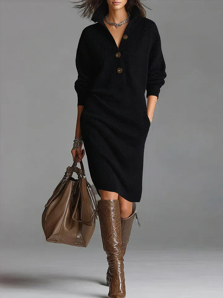Maud - Midi Jurk met Knopsluiting en Comfortabele Pasvorm