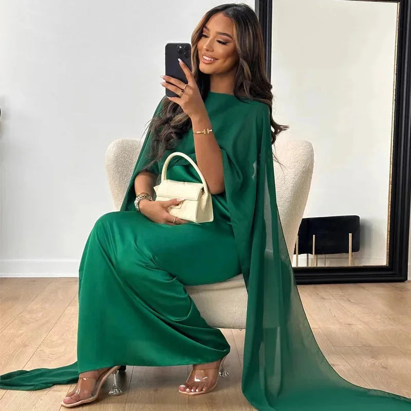 Milou - Elegante Cape Maxi bruiloft gast jurk