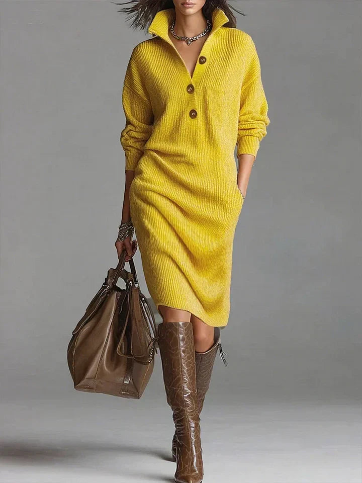 Maud - Midi Jurk met Knopsluiting en Comfortabele Pasvorm