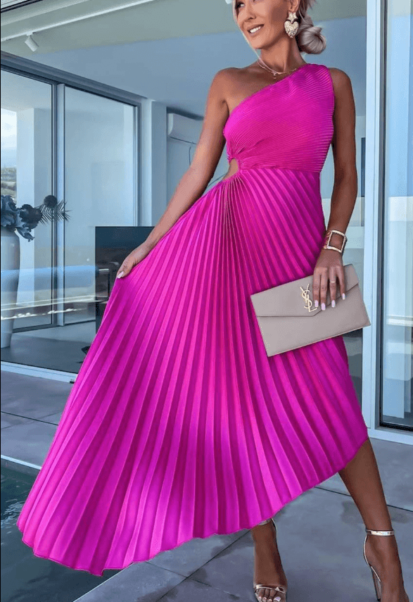 Giulia – Dames One-Shoulder Geplooide Maxi Jurk