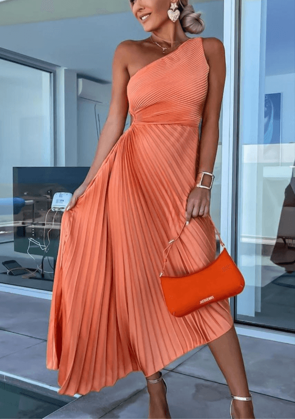 Giulia – Dames One-Shoulder Geplooide Maxi Jurk