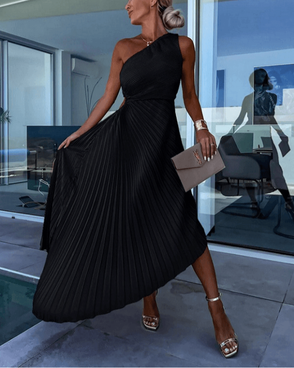 Giulia – Dames One-Shoulder Geplooide Maxi Jurk