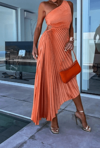 Giulia – Dames One-Shoulder Geplooide Maxi Jurk