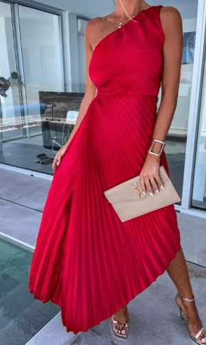 Giulia – Dames One-Shoulder Geplooide Maxi Jurk