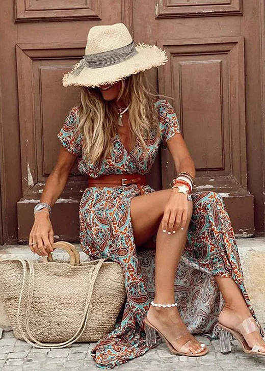 Alexa - Luchtige Boho Maxi Jurk Met Bijpassende Riem