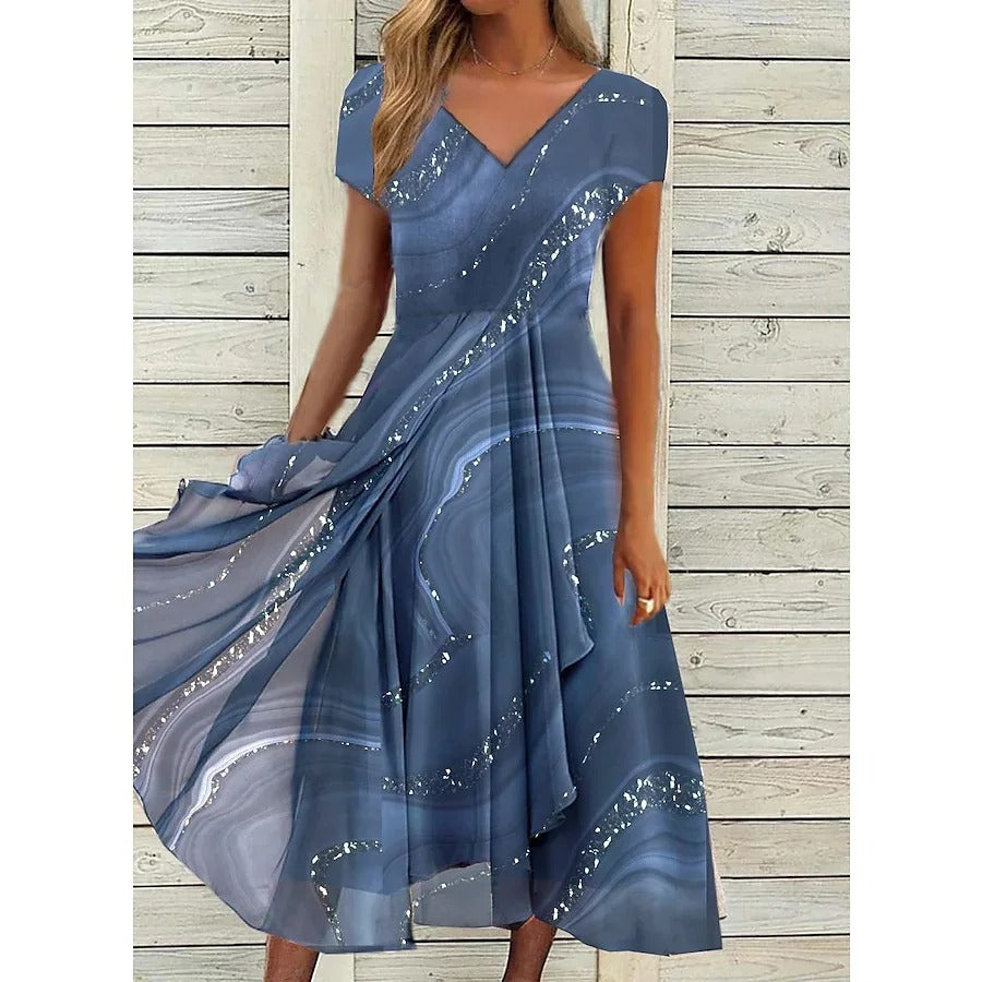 Zelina - Dames Jurk Midi met Wijde Rok