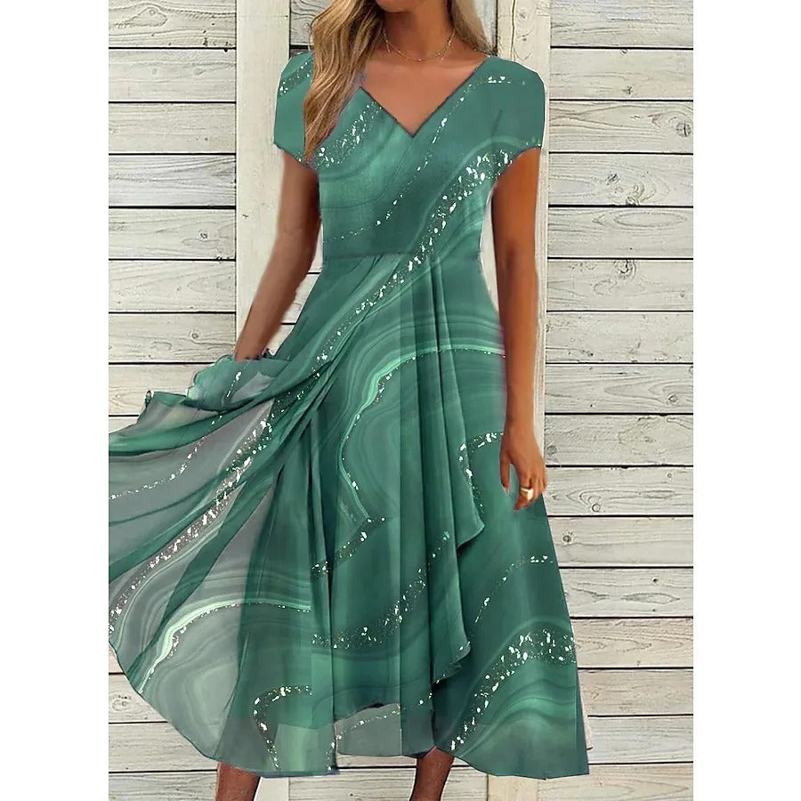 Zelina - Dames Jurk Midi met Wijde Rok