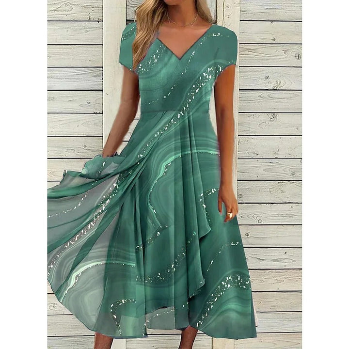 Zelina - Dames Jurk Midi met Wijde Rok