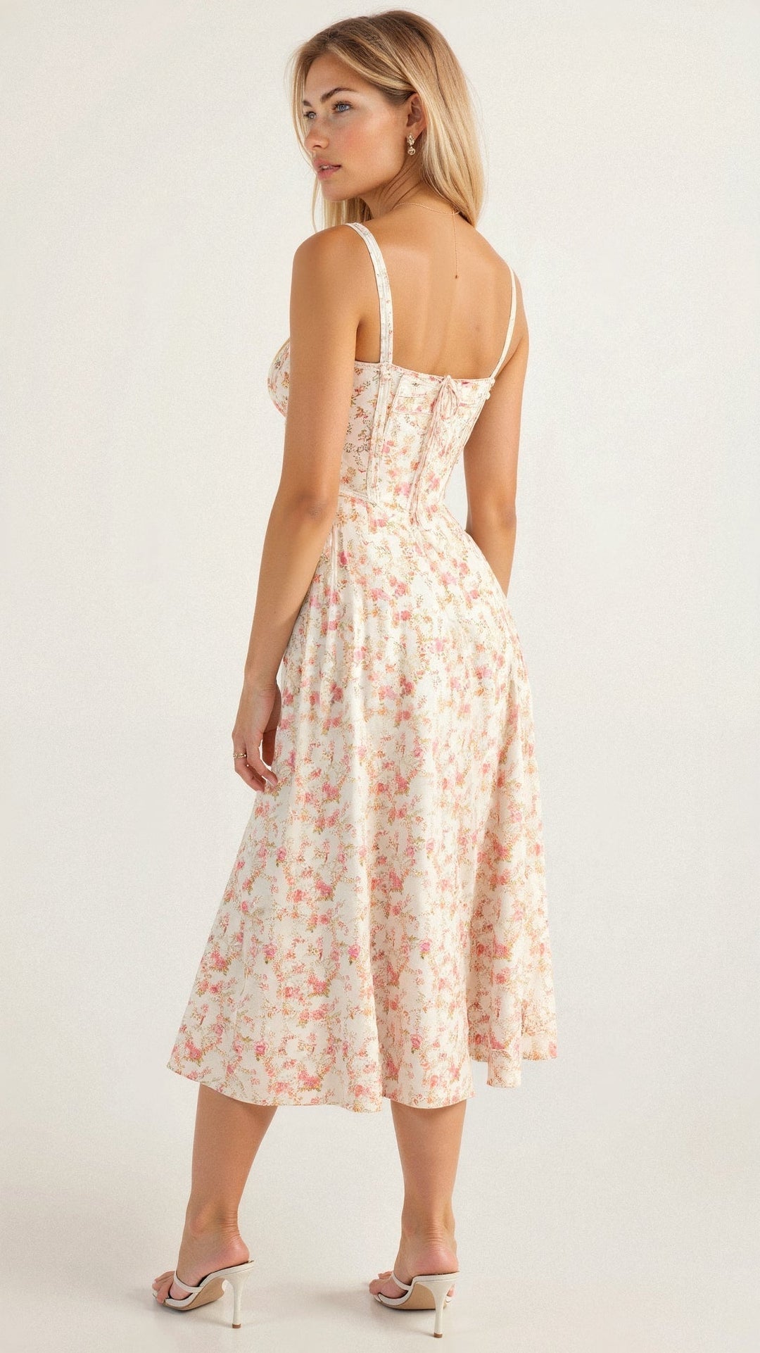 Callie – Bloemen Chic Corset Midi Jurk
