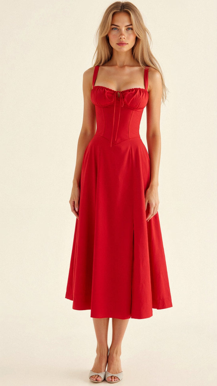 Callie – Bloemen Chic Corset Midi Jurk