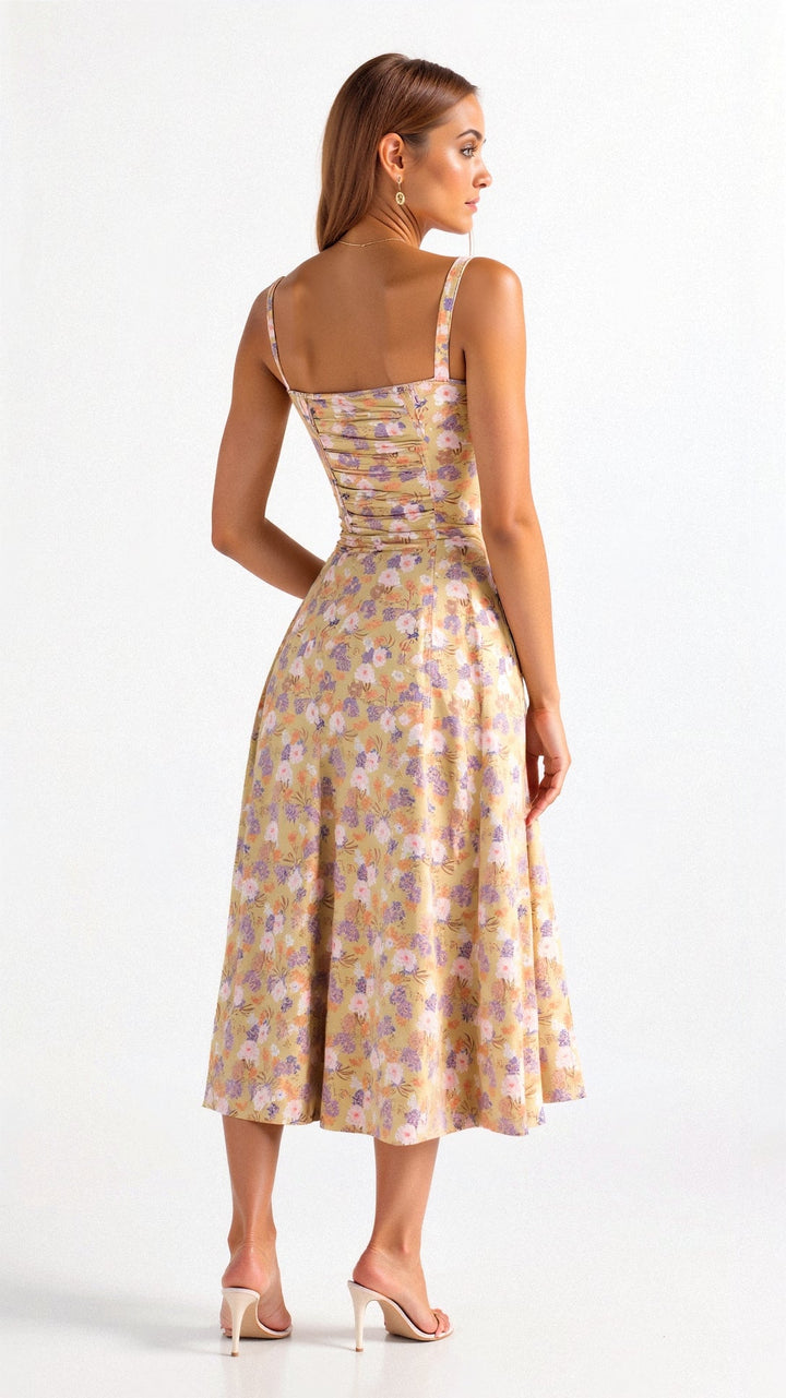Callie – Bloemen Chic Corset Midi Jurk