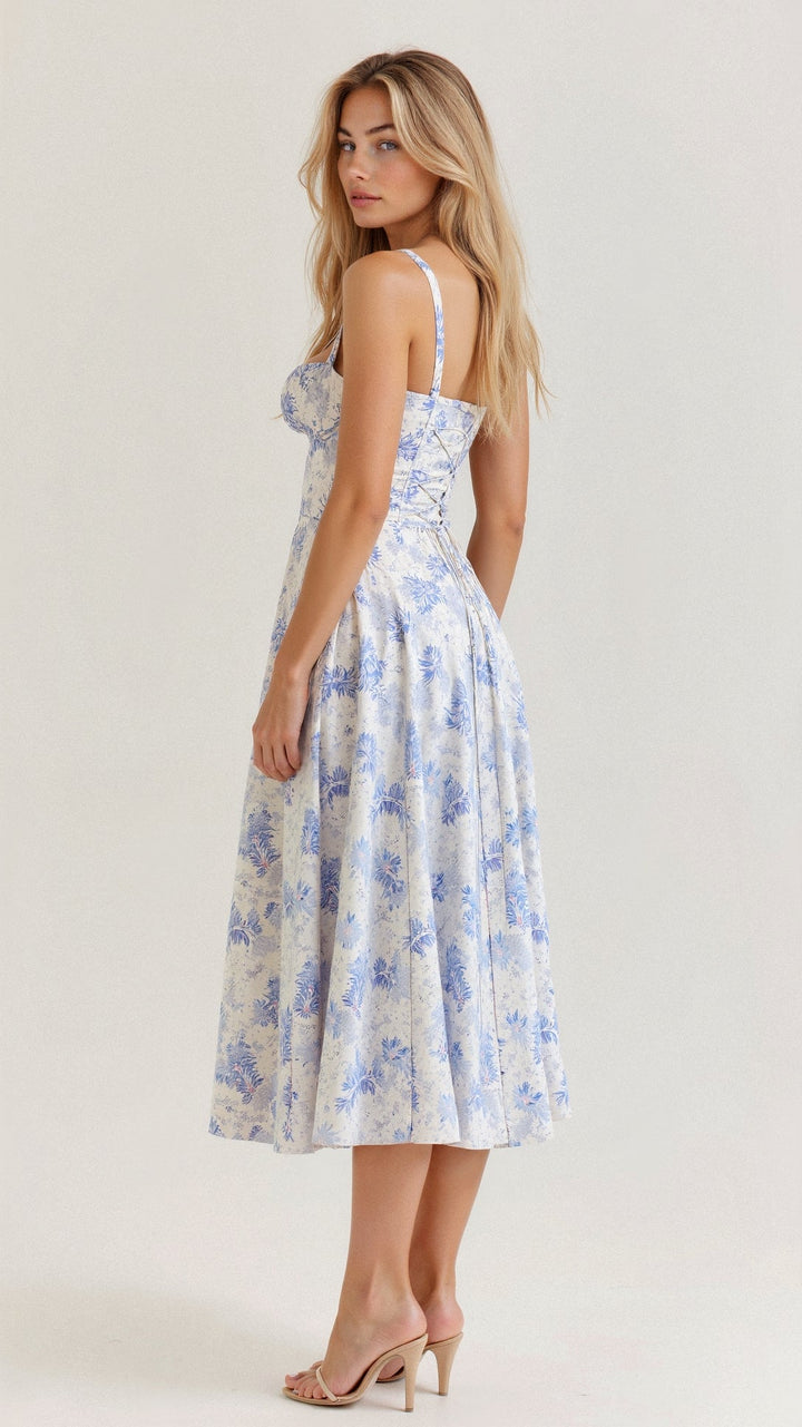 Callie – Bloemen Chic Corset Midi Jurk